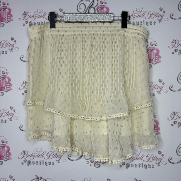 TRYB skirt boho fringe cream white gold polka dotted tassel luxury beachy vibe - Picture 5 of 11